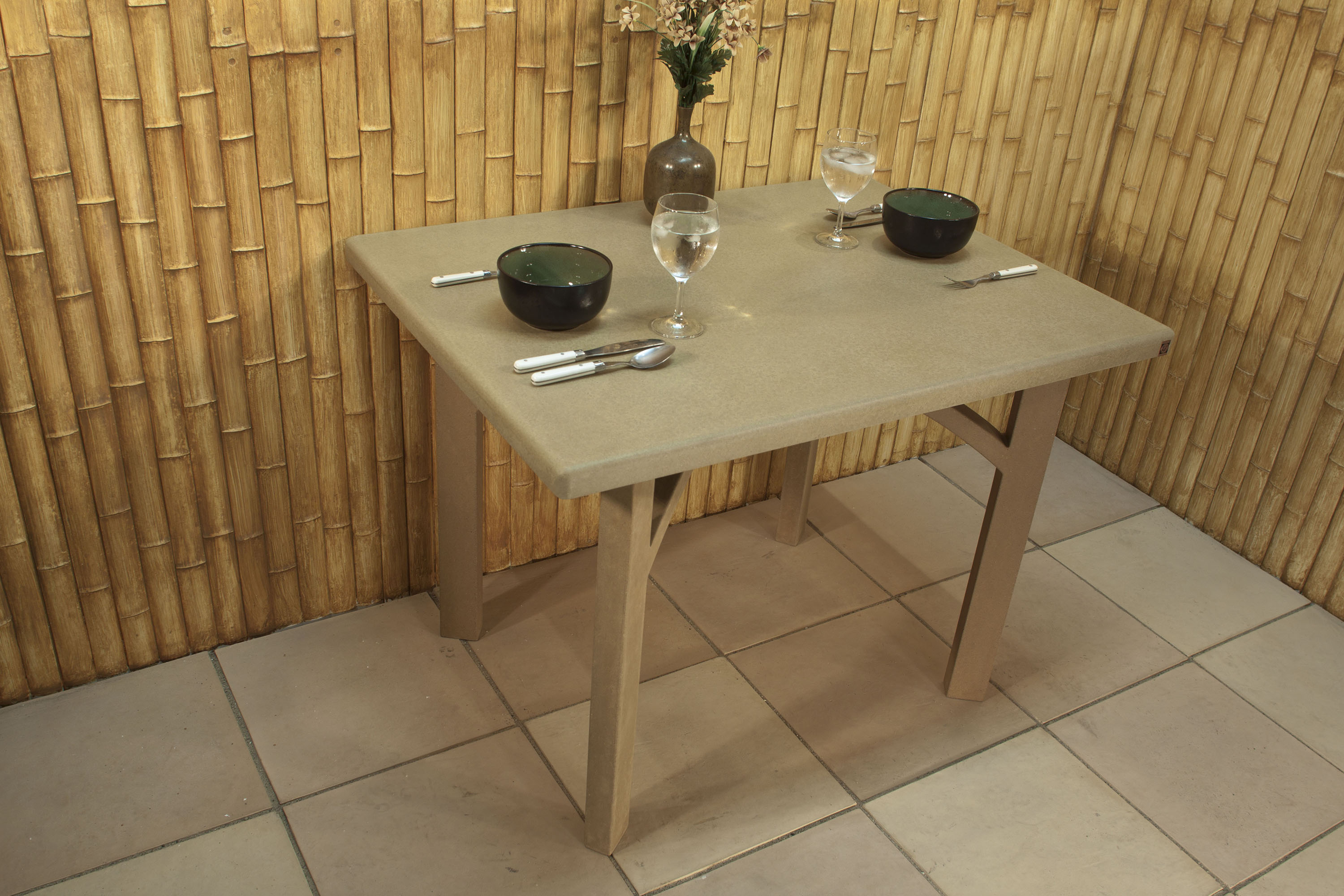 Concrete Bamboo Cladding, Concrete TruEdge Pavers, Concrete Four-Top Table